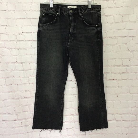 ZARA High Waist Raw Hem Black Denim Jeans - Size 8 - Picture 1 of 9